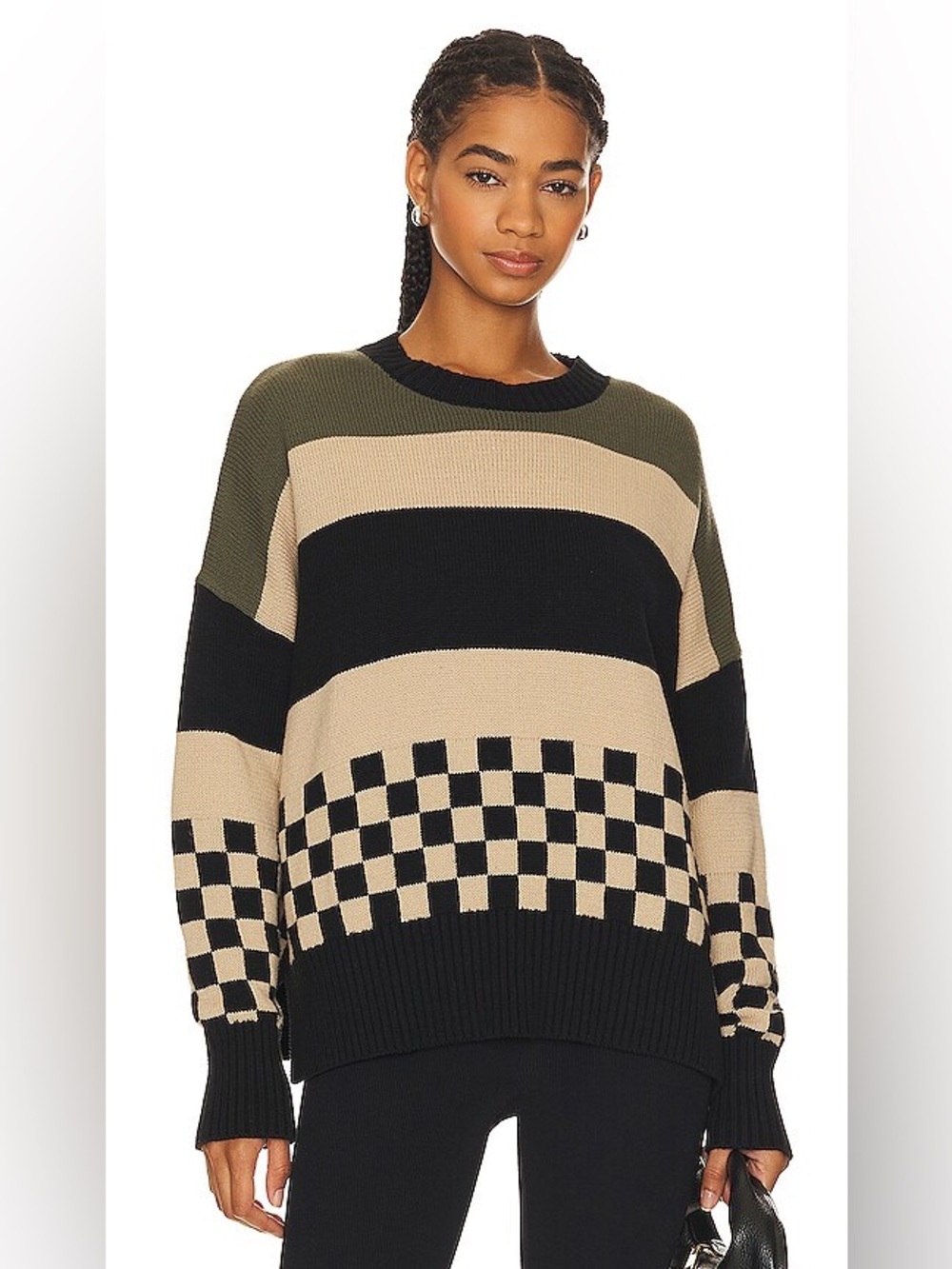Beach Riot Black and Beige Checkerboard Knit Sweater